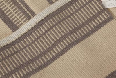 Doris Leslie Blau Collection Brown Beige Striped Modern Flat Weave Wool Rug