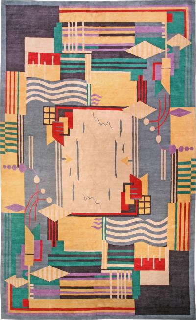 Doris Leslie Blau Collection Colorful Art Deco Design Handmade Wool Rug