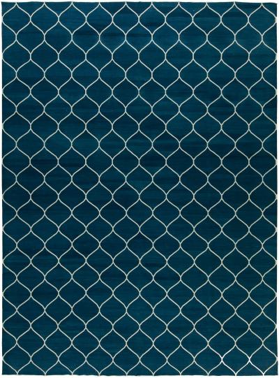 Doris Leslie Blau Collection Contemporary Capri Blue Indian Dhurrie Cotton Rug