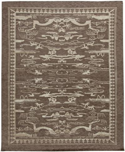 Doris Leslie Blau Collection Contemporary Floral Brown White Handmade Wool Rug