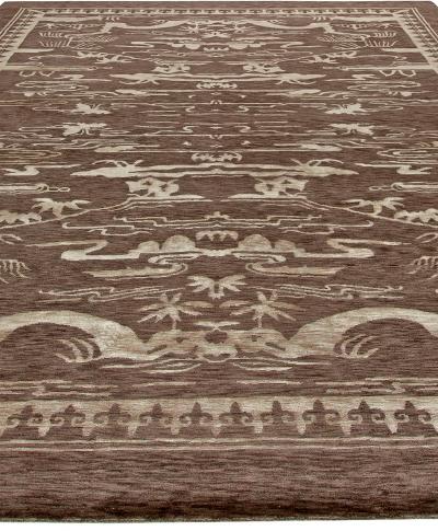 Doris Leslie Blau Collection Contemporary Floral Brown White Handmade Wool Rug