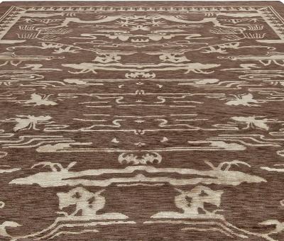 Doris Leslie Blau Collection Contemporary Floral Brown White Handmade Wool Rug