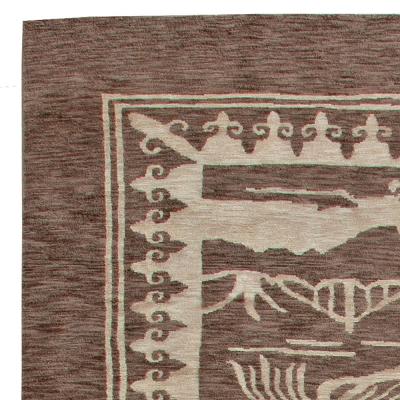 Doris Leslie Blau Collection Contemporary Floral Brown White Handmade Wool Rug