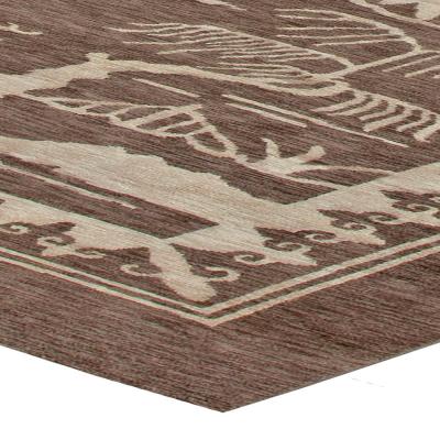 Doris Leslie Blau Collection Contemporary Floral Brown White Handmade Wool Rug