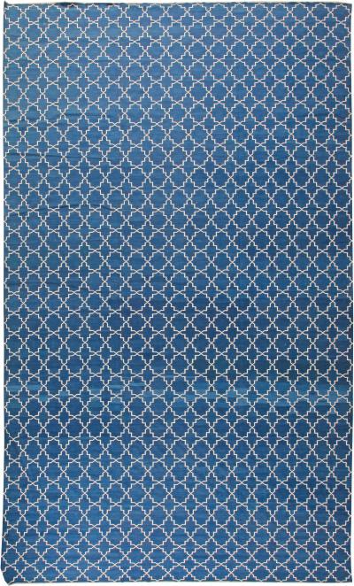 Doris Leslie Blau Collection Contemporary Indian Dhurrie Blue White Cotton Rug