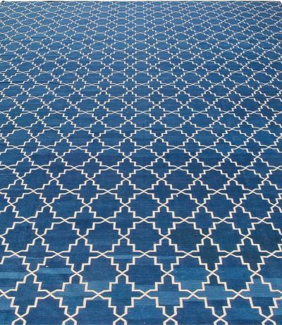 Doris Leslie Blau Collection Contemporary Indian Dhurrie Blue White Cotton Rug