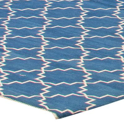 Doris Leslie Blau Collection Contemporary Indian Dhurrie Blue White Cotton Rug