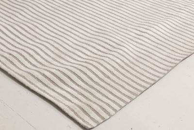 Doris Leslie Blau Collection Contemporary Striped Beige Gray Handmade Wool Rug