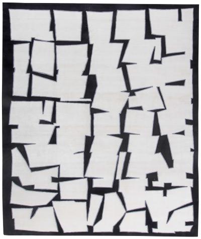 Doris Leslie Blau Collection Cubist Inspired Silk Wool Rug in White and Black