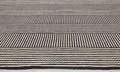 Doris Leslie Blau Collection Custom Flat Woven Wool Rug in Black White Stripes
