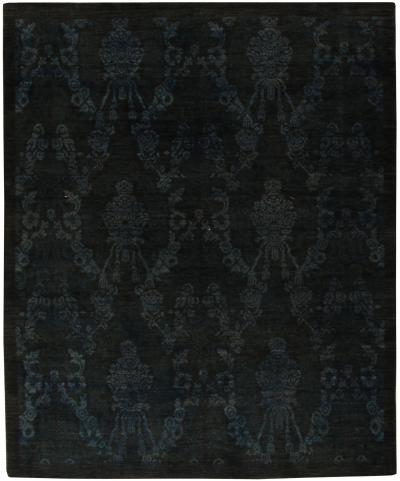 Doris Leslie Blau Collection Damask Navy and Blue Handmade Wool Rug