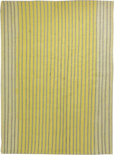 Doris Leslie Blau Collection Double Sided Gray Yellow Striped Handcrafted Rug