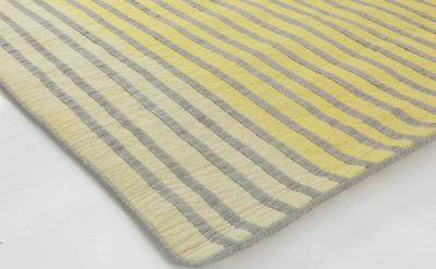 Doris Leslie Blau Collection Double Sided Gray Yellow Striped Handcrafted Rug