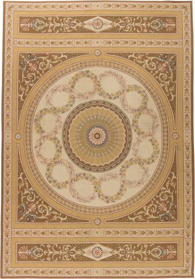 Doris Leslie Blau Collection European Inspired Aubusson Beige and Brown Wool Rug