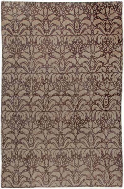 Doris Leslie Blau Collection Floral Design Handmade Wool Rug in Brown and Beige