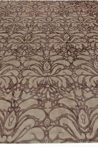 Doris Leslie Blau Collection Floral Design Handmade Wool Rug in Brown and Beige