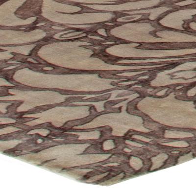 Doris Leslie Blau Collection Floral Design Handmade Wool Rug in Brown and Beige