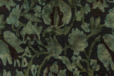 Doris Leslie Blau Collection Floral Green Black European Inspired Tibetan Rug