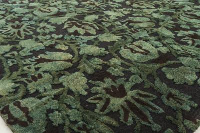 Doris Leslie Blau Collection Floral Green Black European Inspired Tibetan Rug