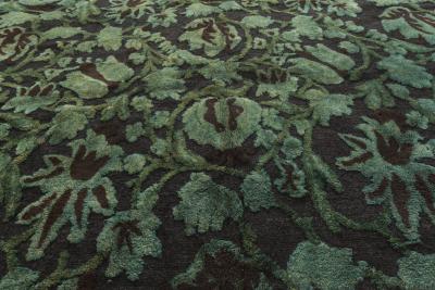 Doris Leslie Blau Collection Floral Green Black European Inspired Tibetan Rug