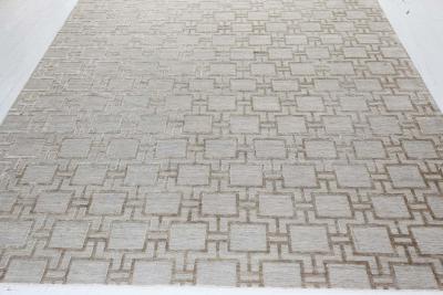 Doris Leslie Blau Collection Geo Henley Silk and Wool Rug in Silver Grey