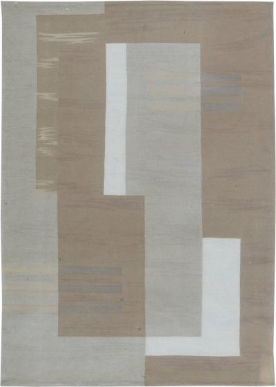 Doris Leslie Blau Collection Geometric Beige White Flat Weave Wool Modern Rug