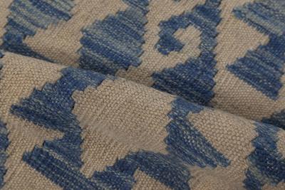 Doris Leslie Blau Collection Geometric Blue and Beige Flat Weave Wool Rug