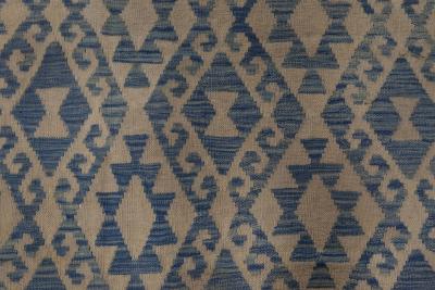 Doris Leslie Blau Collection Geometric Blue and Beige Flat Weave Wool Rug