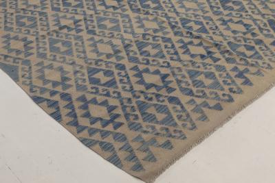 Doris Leslie Blau Collection Geometric Blue and Beige Flat Weave Wool Rug