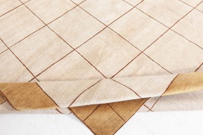Doris Leslie Blau Collection Geometric Design Silk Rug in beige brown and white