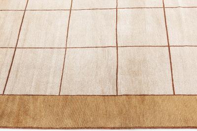 Doris Leslie Blau Collection Geometric Design Silk Rug in beige brown and white