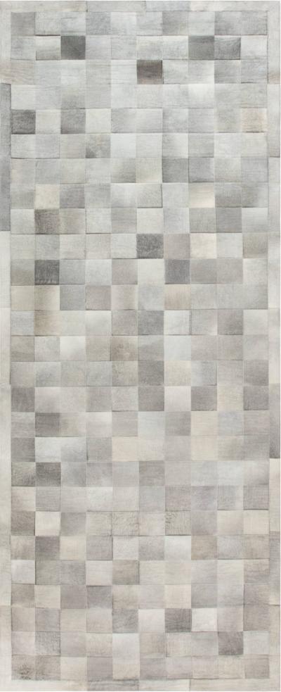 Doris Leslie Blau Collection Geometric Hair on Hide Gray Leather Runner