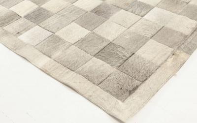 Doris Leslie Blau Collection Geometric Hair on Hide Gray Leather Runner