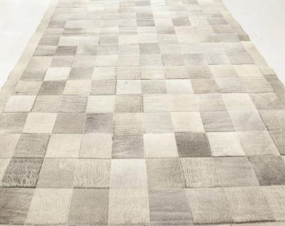 Doris Leslie Blau Collection Geometric Hair on Hide Gray Leather Runner