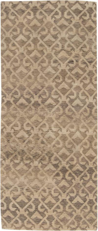 Doris Leslie Blau Collection Geometric Handmade Wool Runner in Brown and Beige