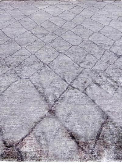 Doris Leslie Blau Collection Geometric Silver Gray Handmade Silk Rug