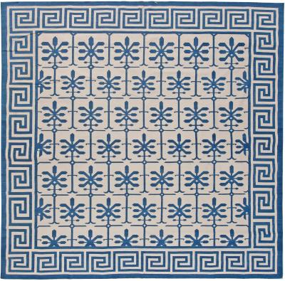 Doris Leslie Blau Collection Indian Dhurrie Blue and White Handmade Cotton Rug