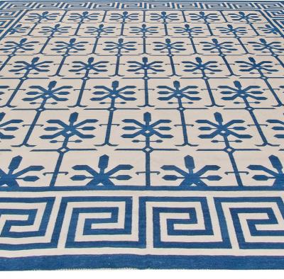 Doris Leslie Blau Collection Indian Dhurrie Blue and White Handmade Cotton Rug