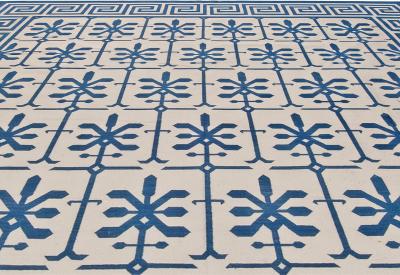 Doris Leslie Blau Collection Indian Dhurrie Blue and White Handmade Cotton Rug