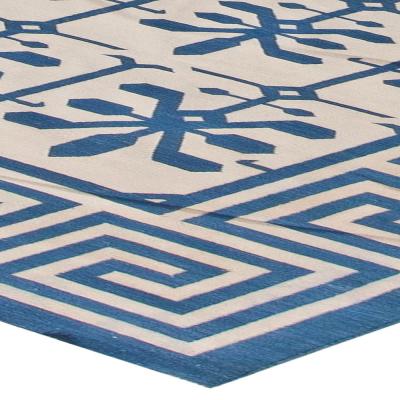 Doris Leslie Blau Collection Indian Dhurrie Blue and White Handmade Cotton Rug