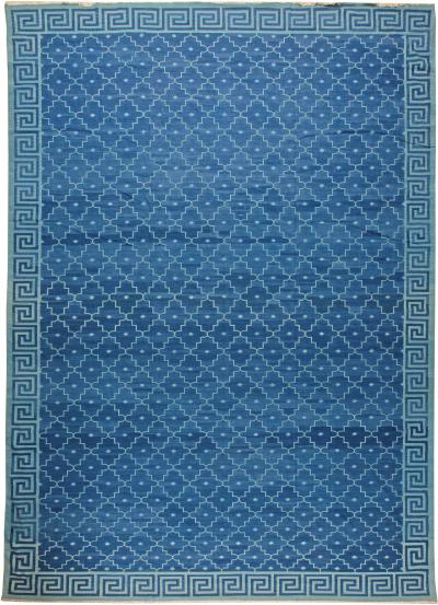 Doris Leslie Blau Collection Indian Dhurrie Deep Blue Flat Weave Cotton Rug