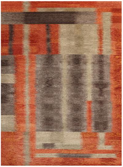 Doris Leslie Blau Collection Modern Art Deco Alfonsina Rustic Wool Silk Rug