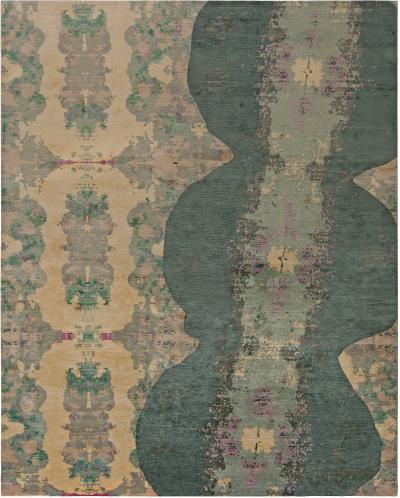 Doris Leslie Blau Collection Modern Eskayel Jangala Abstract Green Silk Rug