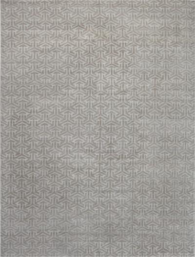 Doris Leslie Blau Collection Modern Geometric Tibetan Terra Rug in Natural Wool