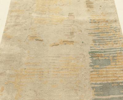 Doris Leslie Blau Collection Modern Gold Blue Gray Hand Knotted Wool Silk Runner
