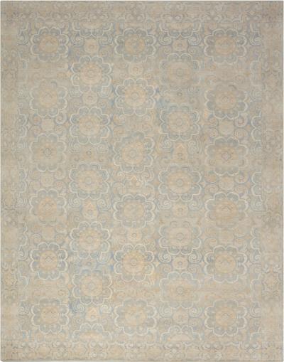 Doris Leslie Blau Collection Modern Granada Floral Design Beige Blue Wool Rug