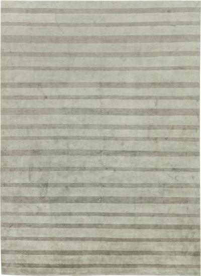 Doris Leslie Blau Collection Modern Gray Striped Handmade Wool Silk Custom Rug