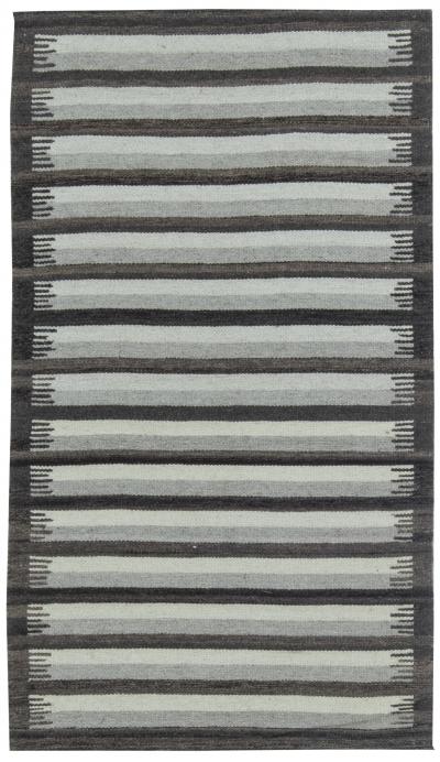 Doris Leslie Blau Collection Modern Striped Gray Anthracite Flat Weave Wool Rug