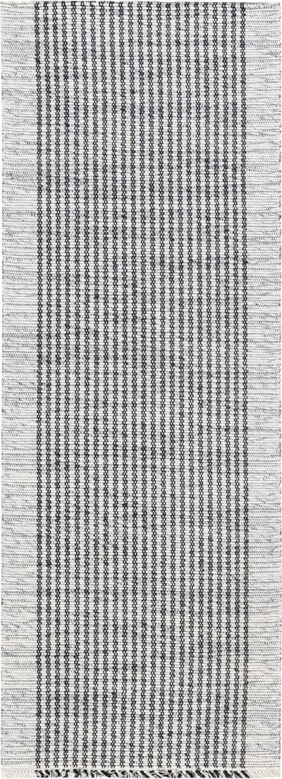 Doris Leslie Blau Collection Modern Striped Gray White Flat Weave Wool Runner