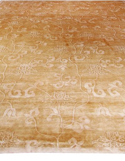 Doris Leslie Blau Collection Modern Surface Subtly Floral Brown Beige Silk Rug